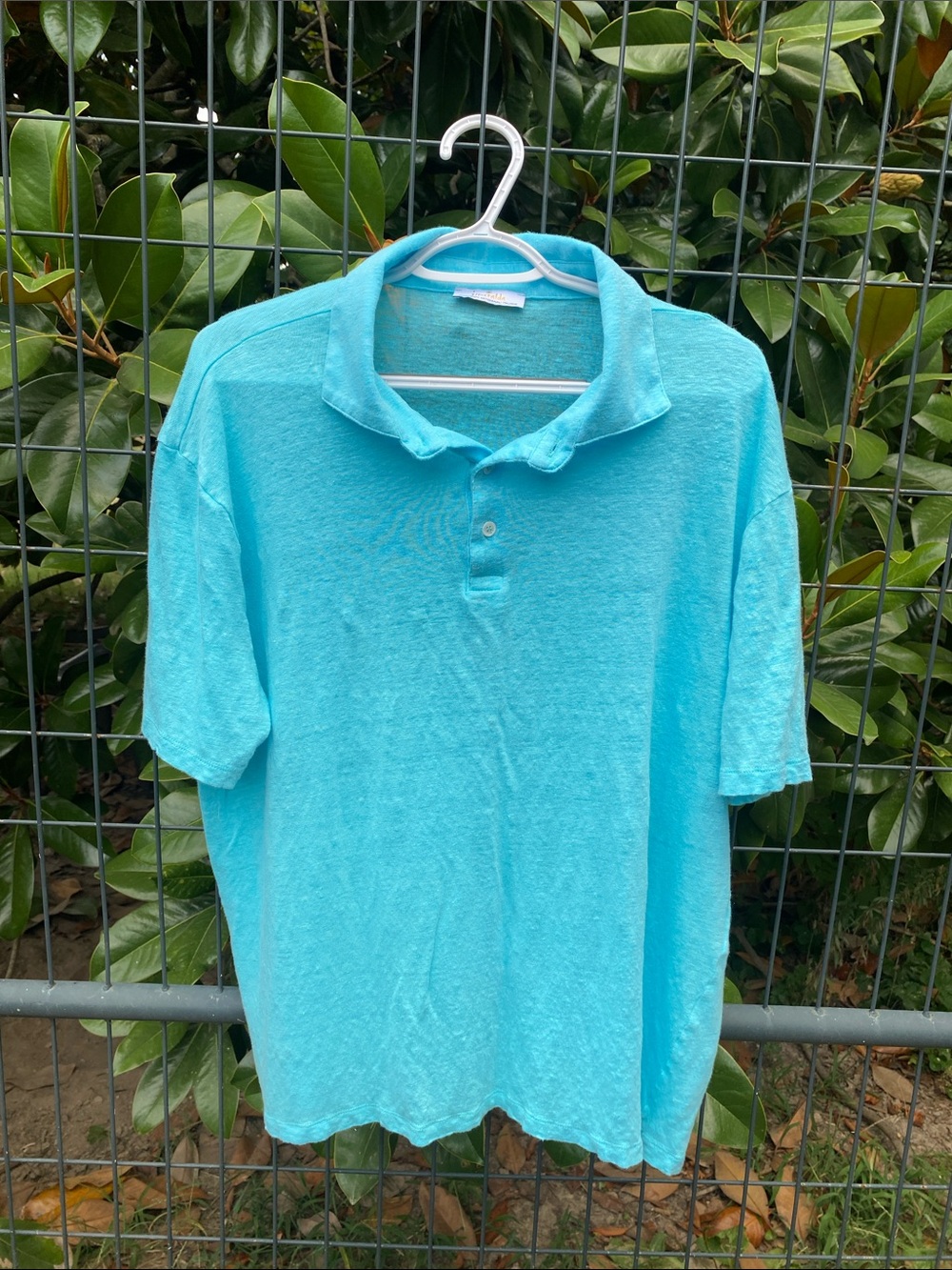 Ismeralda Men's 4XL Light Turquoise Blue Polo Shirt 100% Linen Made in Italy